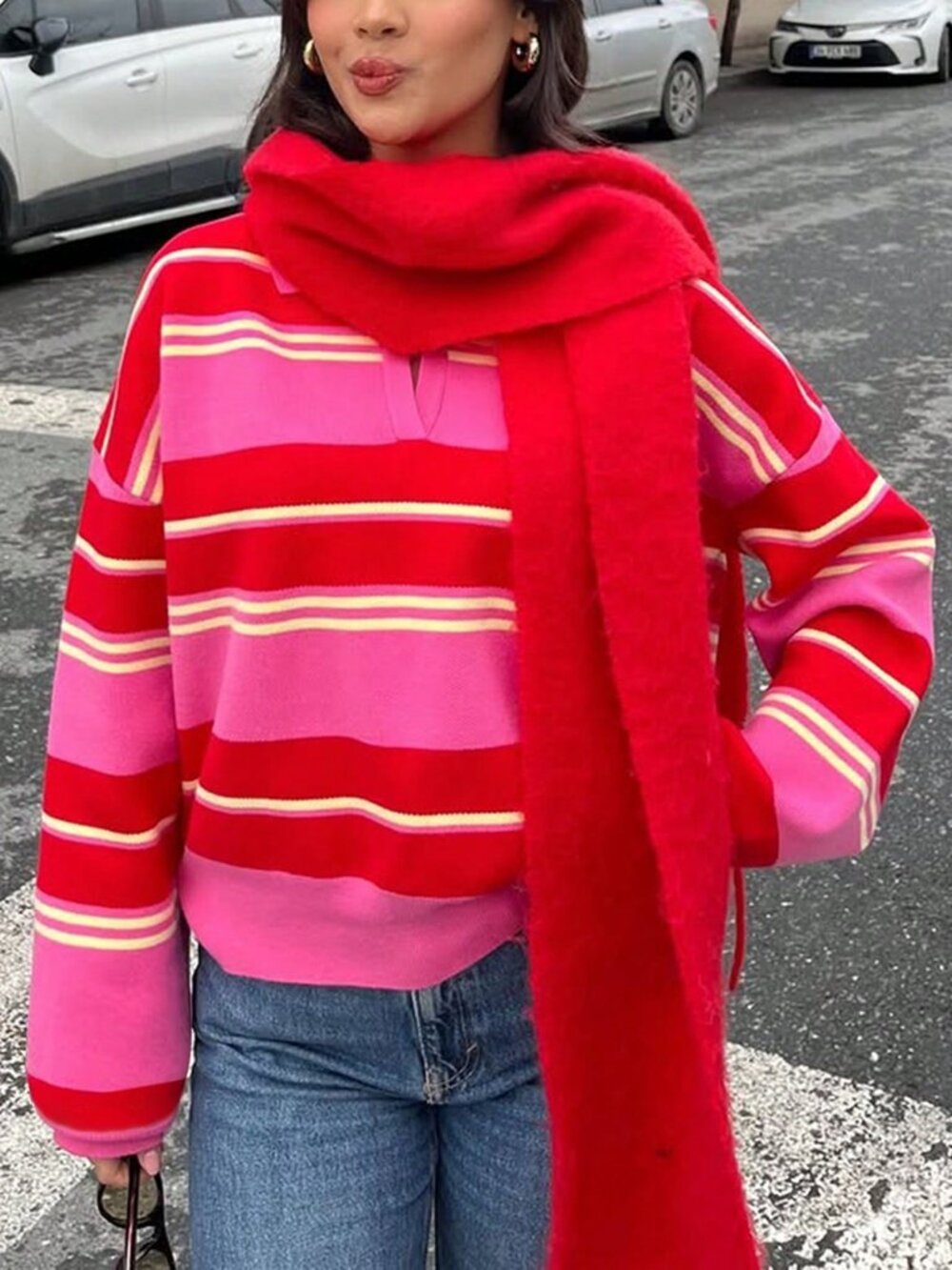 Multicolor Elegant Women's Striped Comfortable Tie-Front Cardigan - Picture 5 of 11
